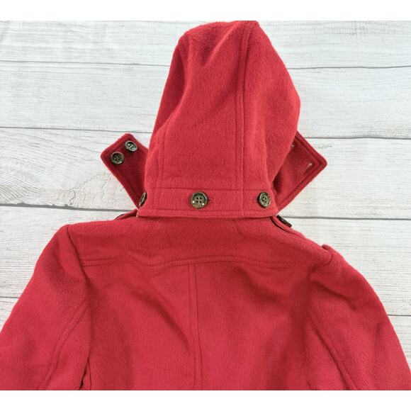 Burberry Children Brit 100% Wool Pea Coat Hooded Red Size ?? READ - Picture 11 of 15